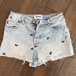 RSQ Light Blue Jean Shorts with Butterfly Embroidery